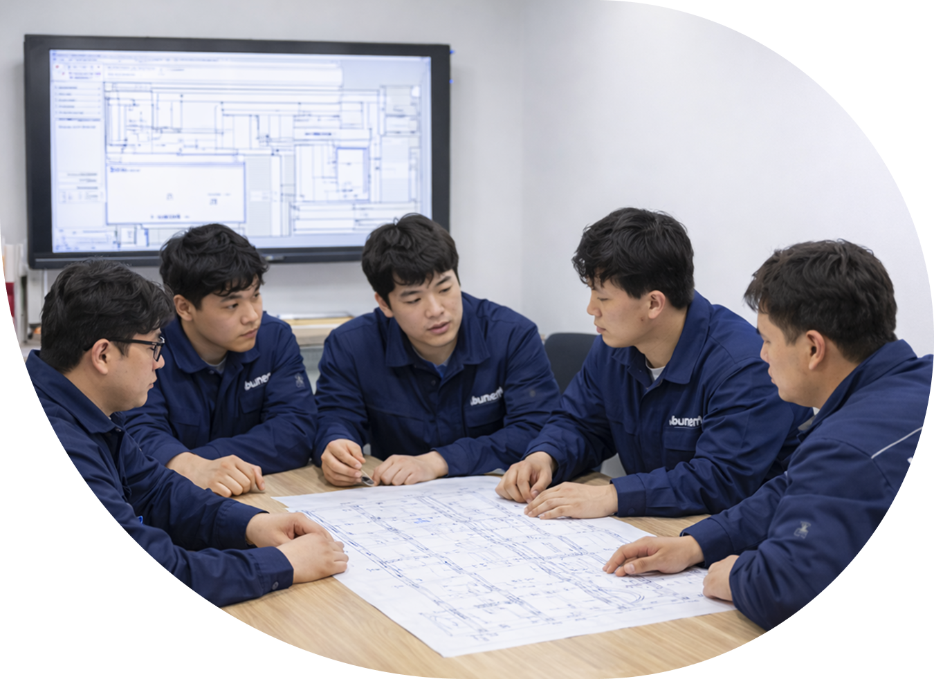 회의 중인 시공팀 사진